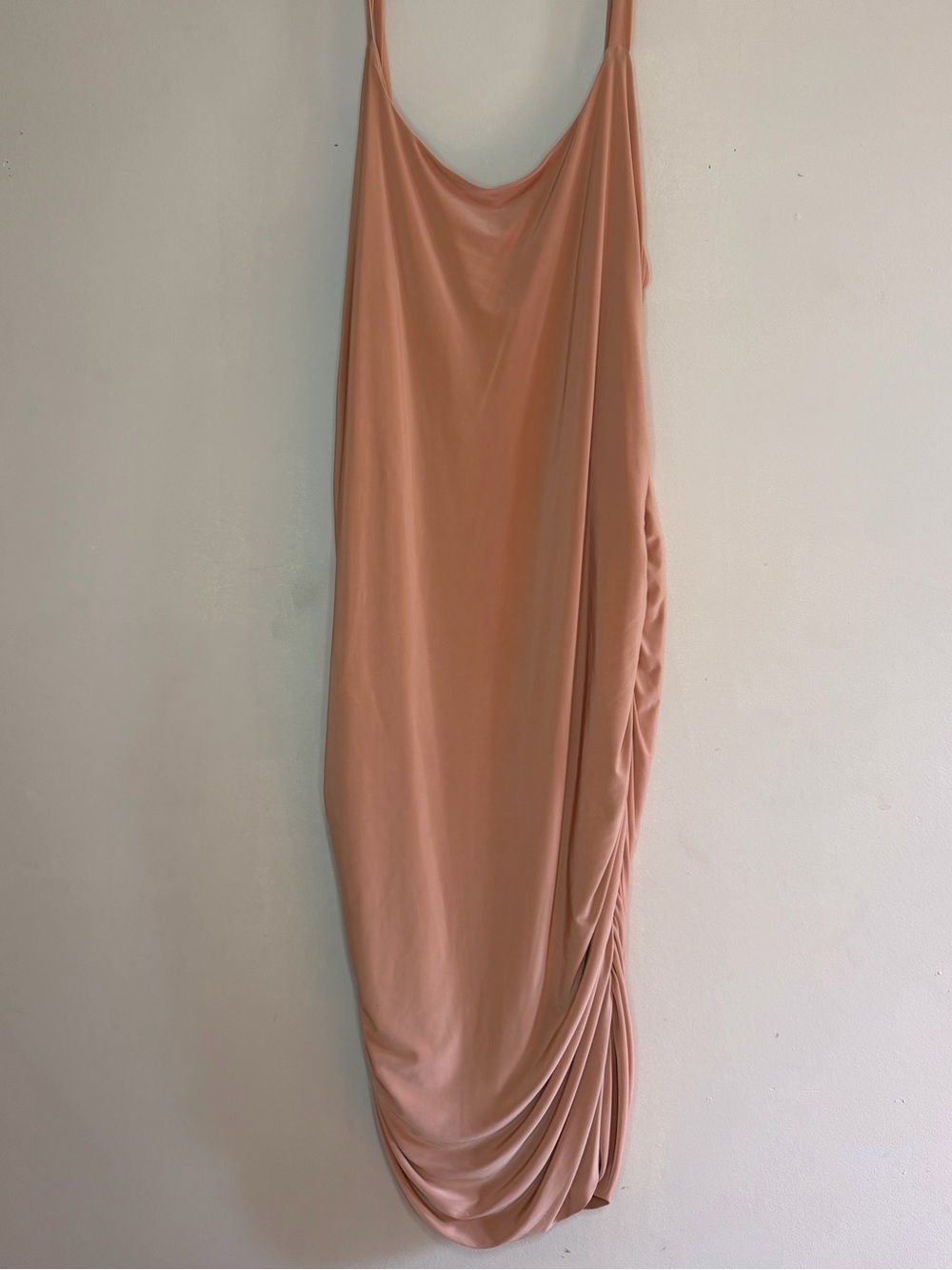 Ruched Side Midi Slip Dress in Peachy Blush